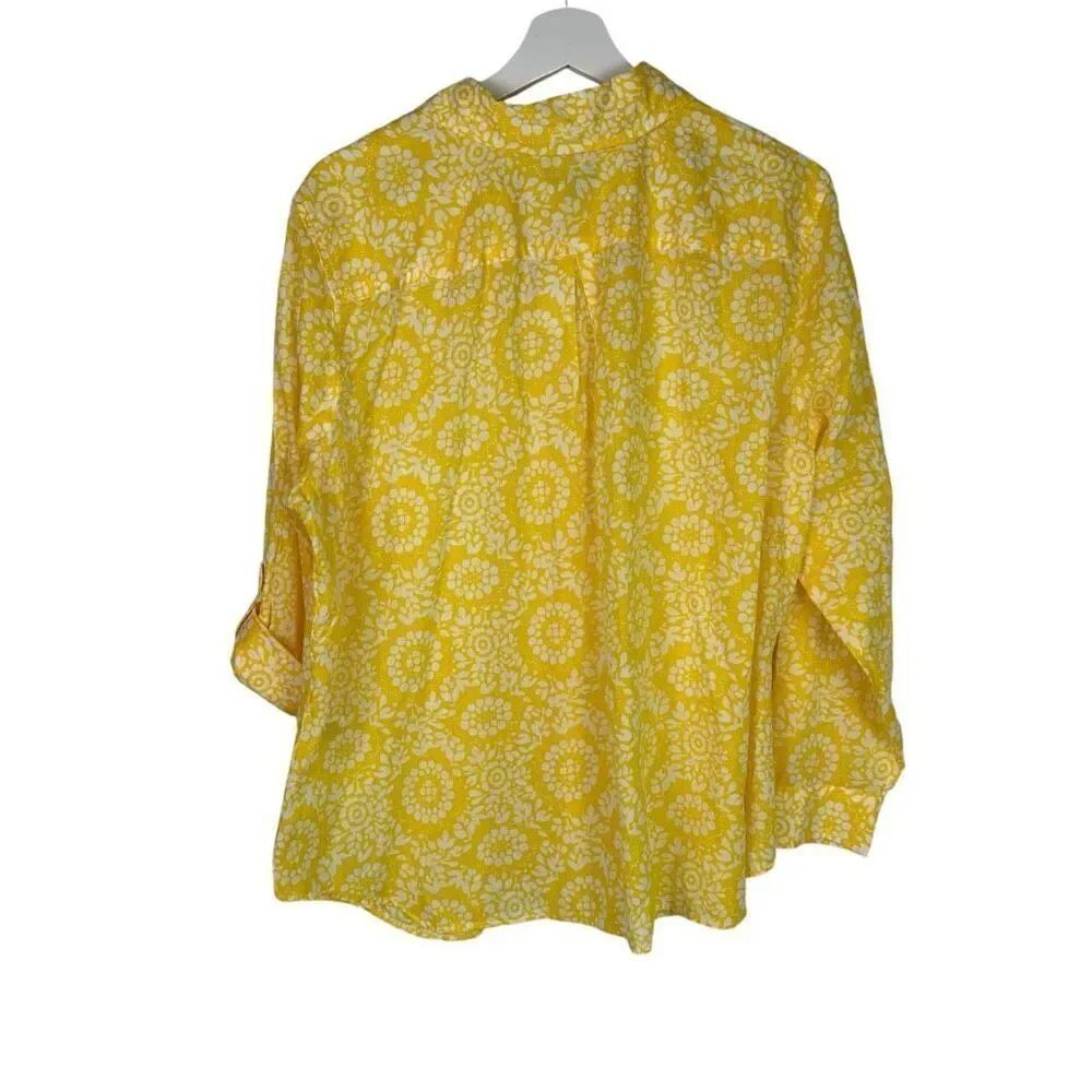 Talbots 2XP Collared Lightweight Button Front Blouse Yellow White - Picture 3 of 8